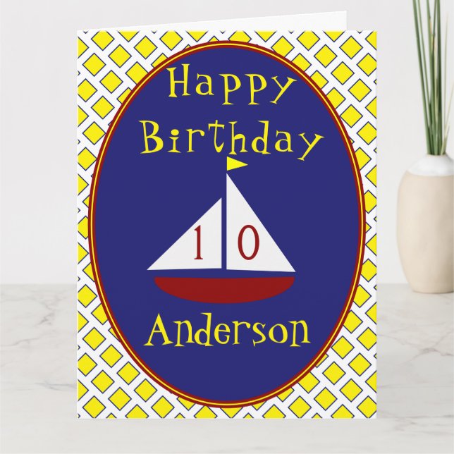 Cute Sailboat Age Specific large Birthday Card (Front)