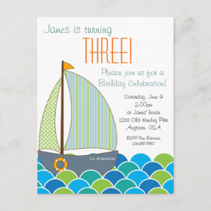 Cute Sailboat Birthday Invitation - Boy