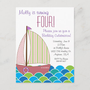 Cute Sailboat Birthday Invitation - Girl