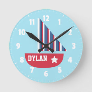 Cute Sailboat Nautical For Kids Room Round Clock