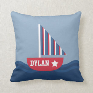 Cute Sailboat Nautical For Kids Room Throw Pillow