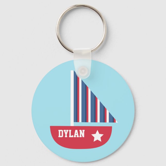 Cute Sailboat Nautical For Little Sailors Keychain (Front)