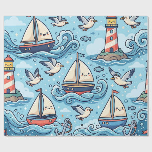 Cute Sailboat Nautical Wrapping Paper