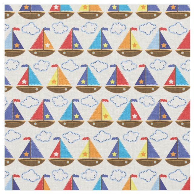 Cute Sailboat Pattern 2 Fabric (Close Up)