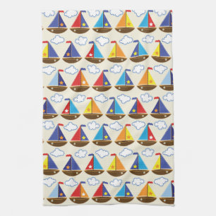 Cute Sailboat Pattern 2 Kitchen Towel