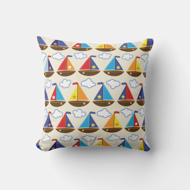 Cute Sailboat Pattern 2 Throw Pillow (Front)