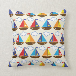 Cute Sailboat Pattern 2 Throw Pillow