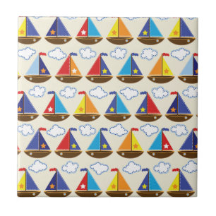 Cute Sailboat Pattern 2 Tile