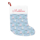Cute Sailboat Pattern | Add Your Name Small Christmas Stocking (Front)