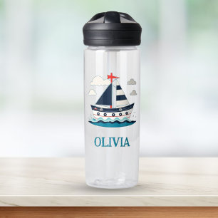 Cute Sailboat Personalized Water Bottle