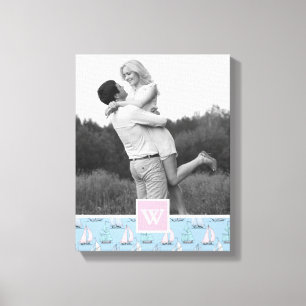 Cute Sailboat   Photo with Monogram   Monogram Canvas Print