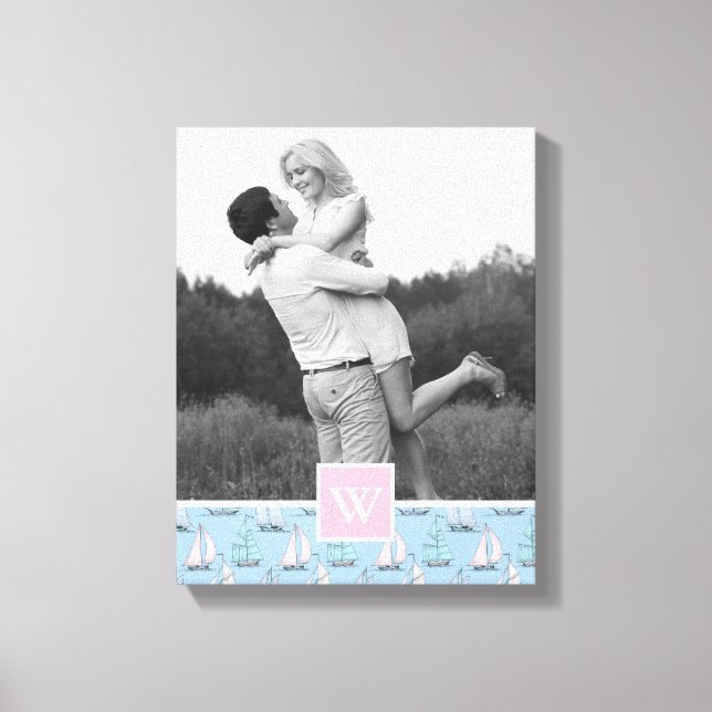 Cute Sailboat | Photo with Monogram | Monogram Canvas Print (Front)