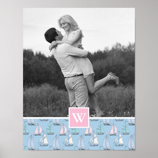 Cute Sailboat | Photo with Monogram | Monogram Poster (Front)