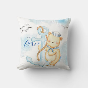 Cute sailor bear baby personalized throw pillow
