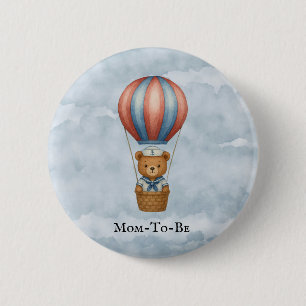 Cute Sailor Bear Hot Air Balloon Boy Baby Shower 2 Inch Round Button