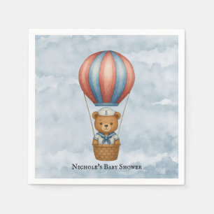 Cute Sailor Bear Hot Air Balloon Boy Baby Shower Napkin