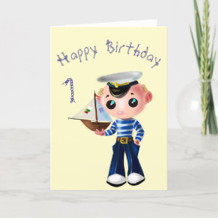 Cute Sailor Boy Birthday Card with Custom Text