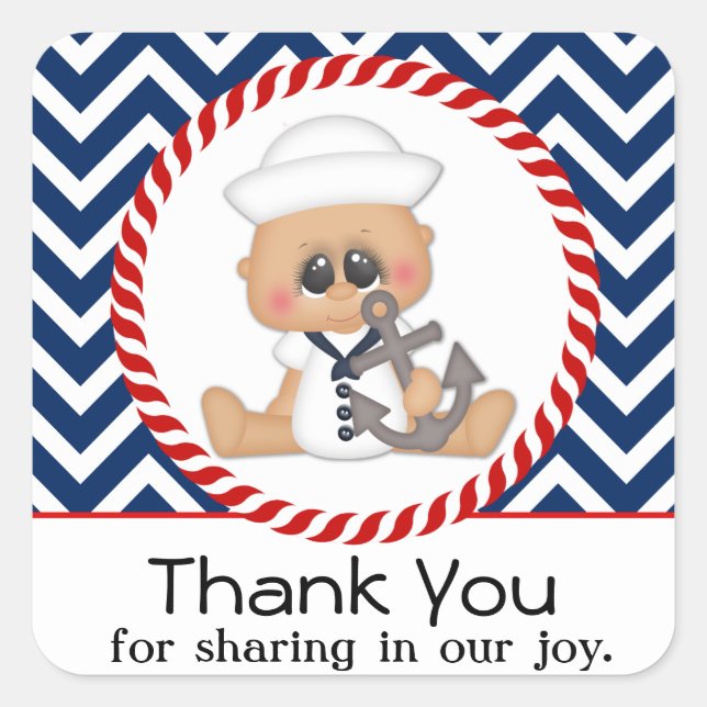 Cute Sailor Boy Nautical Baby Shower Square Sticker (Front)