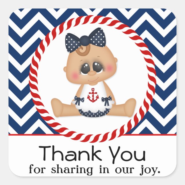 Cute Sailor Girl Nautical Baby Shower Square Sticker (Front)