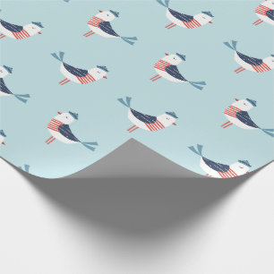 Cute Sailor Seagulls on light blue Wrapping Paper