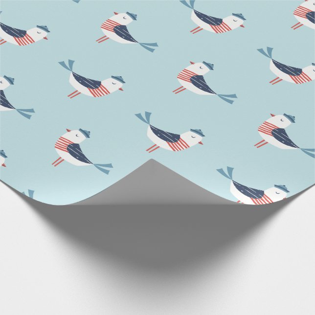 Cute Sailor Seagulls on light blue Wrapping Paper (Corner)