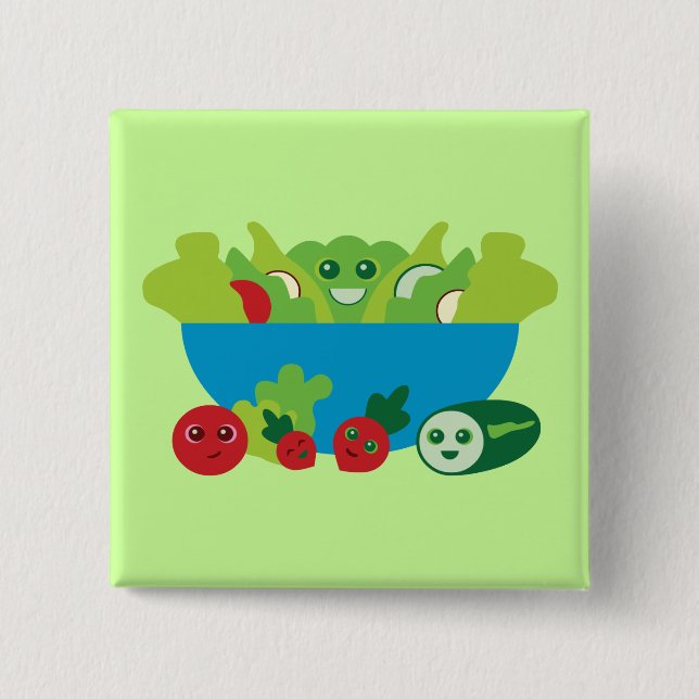 Cute Salad 2 Inch Square Button (Front)