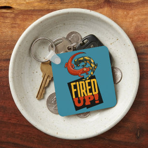 Cute Salamanders Fired Up! Motivational Cartoon Keychain