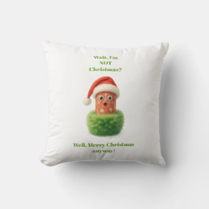 Cute salami surprised Christmas in fluffy green Throw Pillow