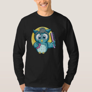 Cute Salon Owl Comb Haircut Hairdresser Hairstylis T-Shirt