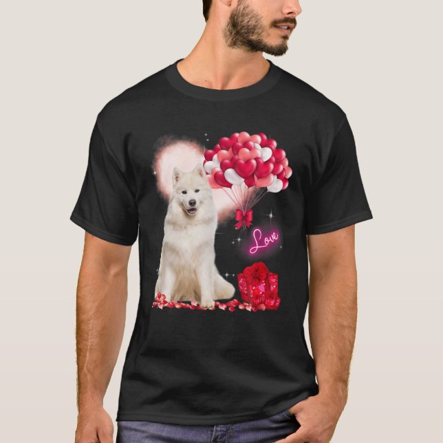 Cute Samoyed Balloon Heart Valentine's Day Valenti T-Shirt (Front)