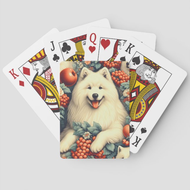 Cute Samoyed Floral Painting Playing Cards (Back)