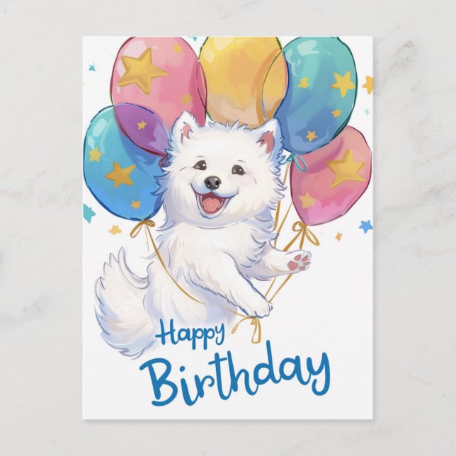 Cute Samoyed Happy Birthday Postcard (Front)