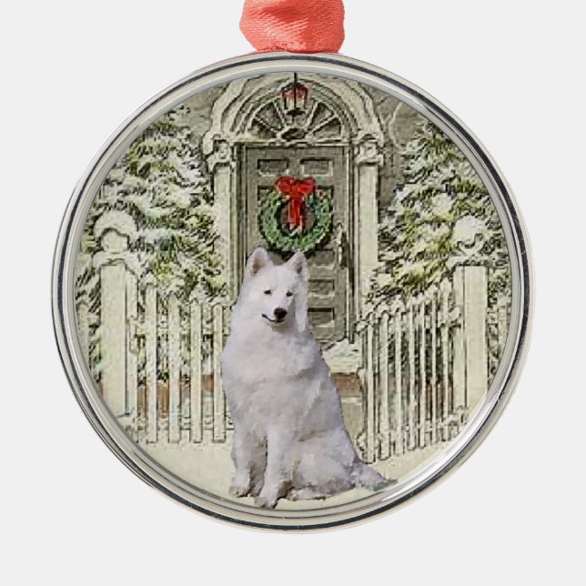Cute Samoyed Lovers Christmas Metal Ornament (Front)