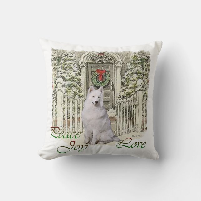 Cute Samoyed Lovers Christmas Throw Pillow (Front)