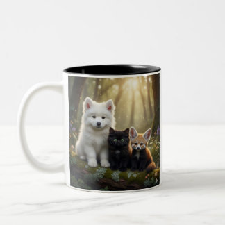 Cute Samoyed puppy and black kitten Mug