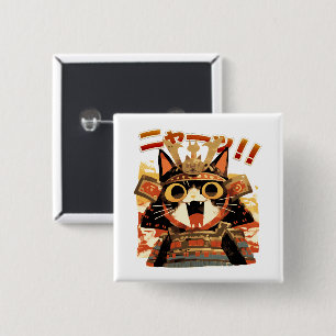 Cute Samurai Cat in Armor 2 Inch Square Button