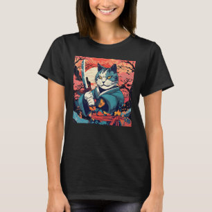 Cute Samurai Cat Japanese Tattoo Vintage Kabuki T-Shirt