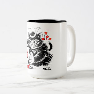 Cute Samurai Cat Soccer Gift for Japan Fans & Cat  Two-Tone Coffee Mug