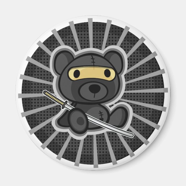 Cute samurai warrior ninja teddy bear on magnet (Front)