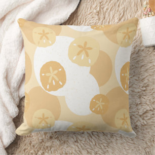 Cute Sand Dollar Coastal Print Beige White Pattern Throw Pillow
