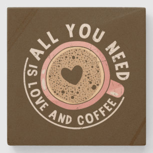 Cute sandstone love coffee word art stone coaster