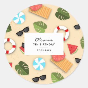 Cute Sandy Beach Summer Fun Birthday Party Classic Round Sticker