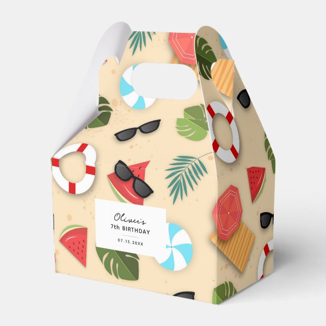 Cute Sandy Beach Summer Fun Birthday Party Favor Box (Front Side)
