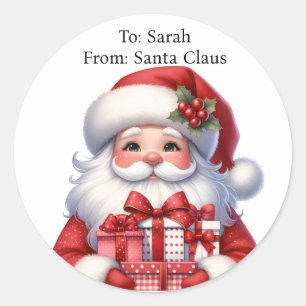 Cute Santa Add Child's Name Large Christmas Classic Round Sticker