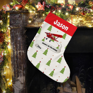 Cute Santa & Airplane,First Christmas,Personalized Large Christmas Stocking