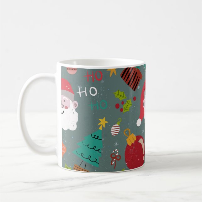 Cute Santa and Christmas Pattern Coffee Mug (Left)