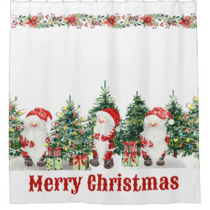 Cute Santa and Christmas Trees Watercolor