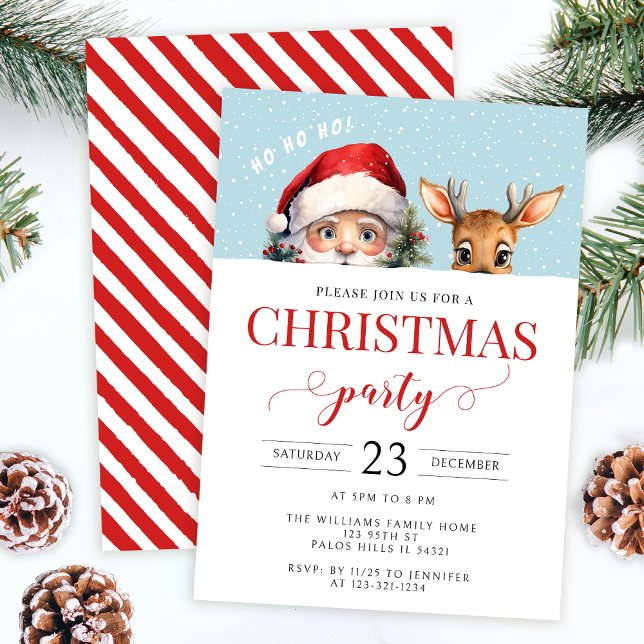 Cute Santa and deer Christmas party invitation (Creator Uploaded)