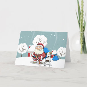 Cute Santa and Dog Christmas Holiday Folded Card