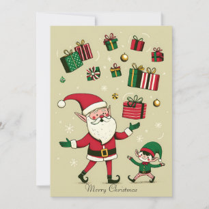 Cute Santa and Elf Personalized Christmas Holiday Card